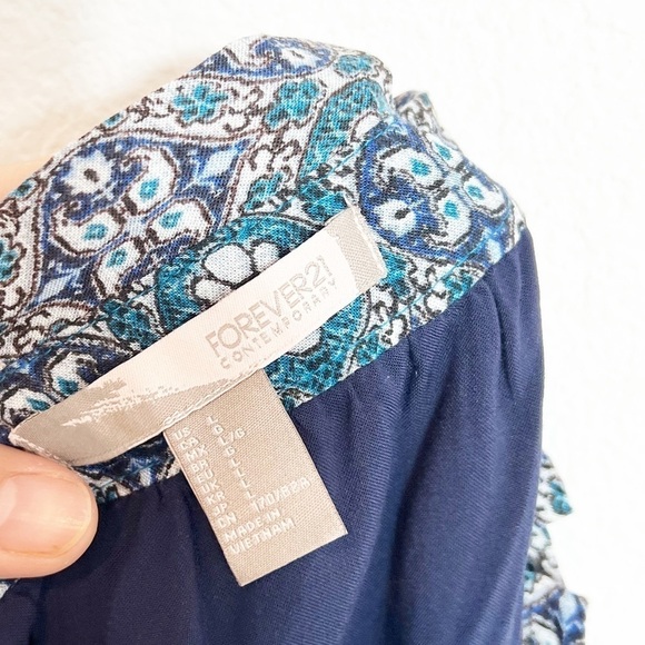 FOREVER 21 CONTEMPORARY BLUE PRINT FLORAL SKIRT-SHORT GREY TEAL BLACK NEW SIZE L - Picture 6 of 7